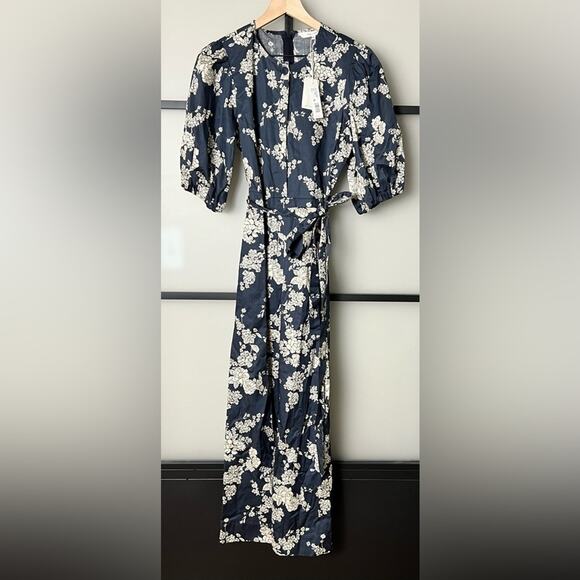 NWT Rebecca Taylor Gab Floral Print Tie Waist Wide Leg Cotton Jumpsuit Size 2 - Picture 1 of 13